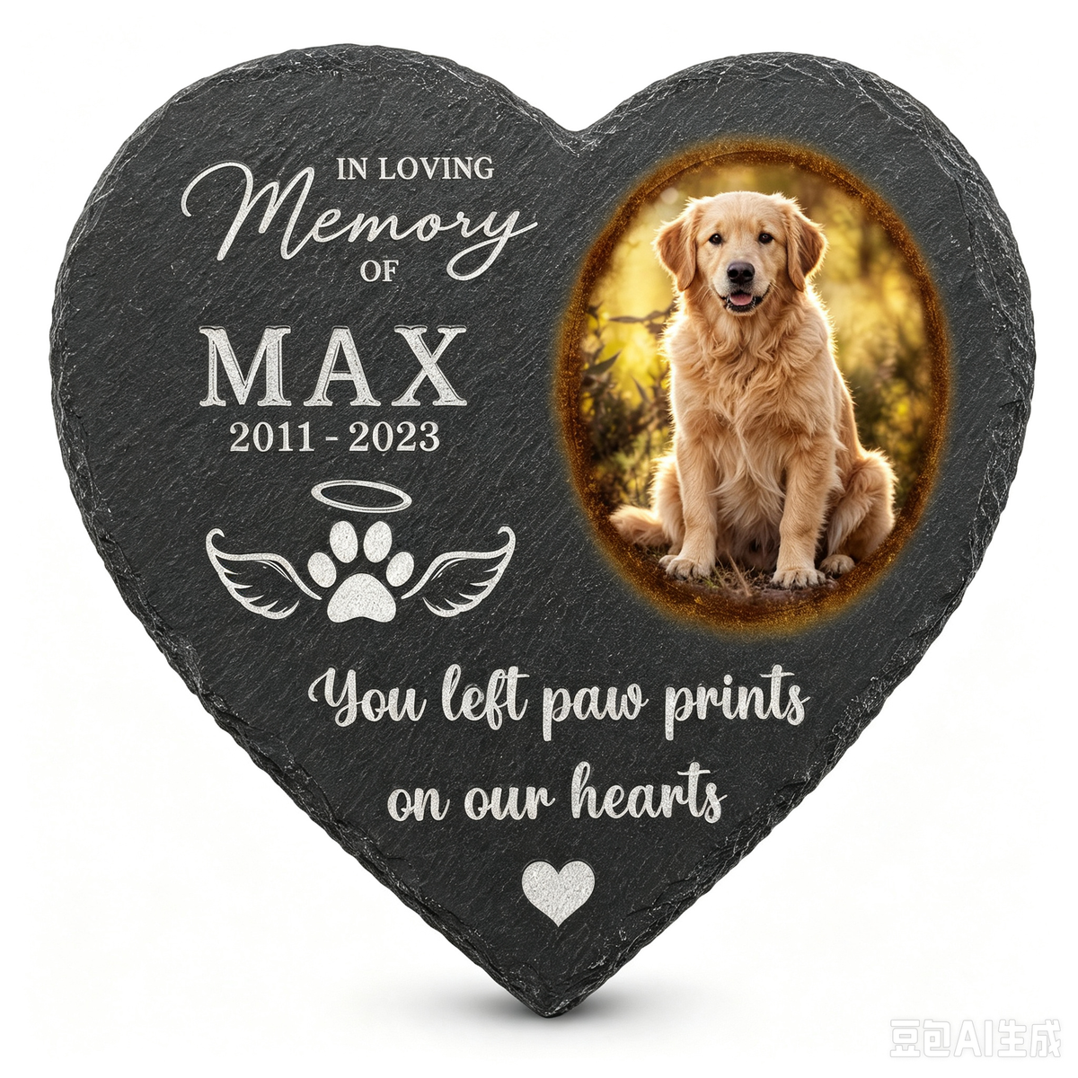 Personalized Heart Shaped Pet Grave Marker | Custom Photo & Text Dog Memorial Slate