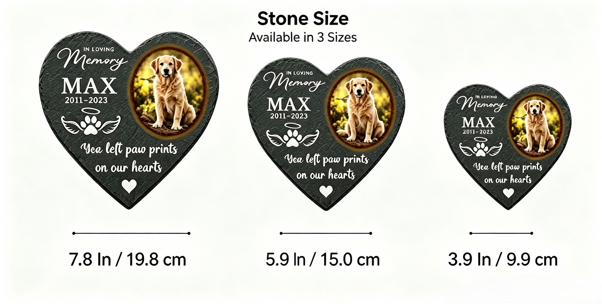 Personalized Heart Shaped Pet Grave Marker | Custom Photo & Text Dog Memorial Slate